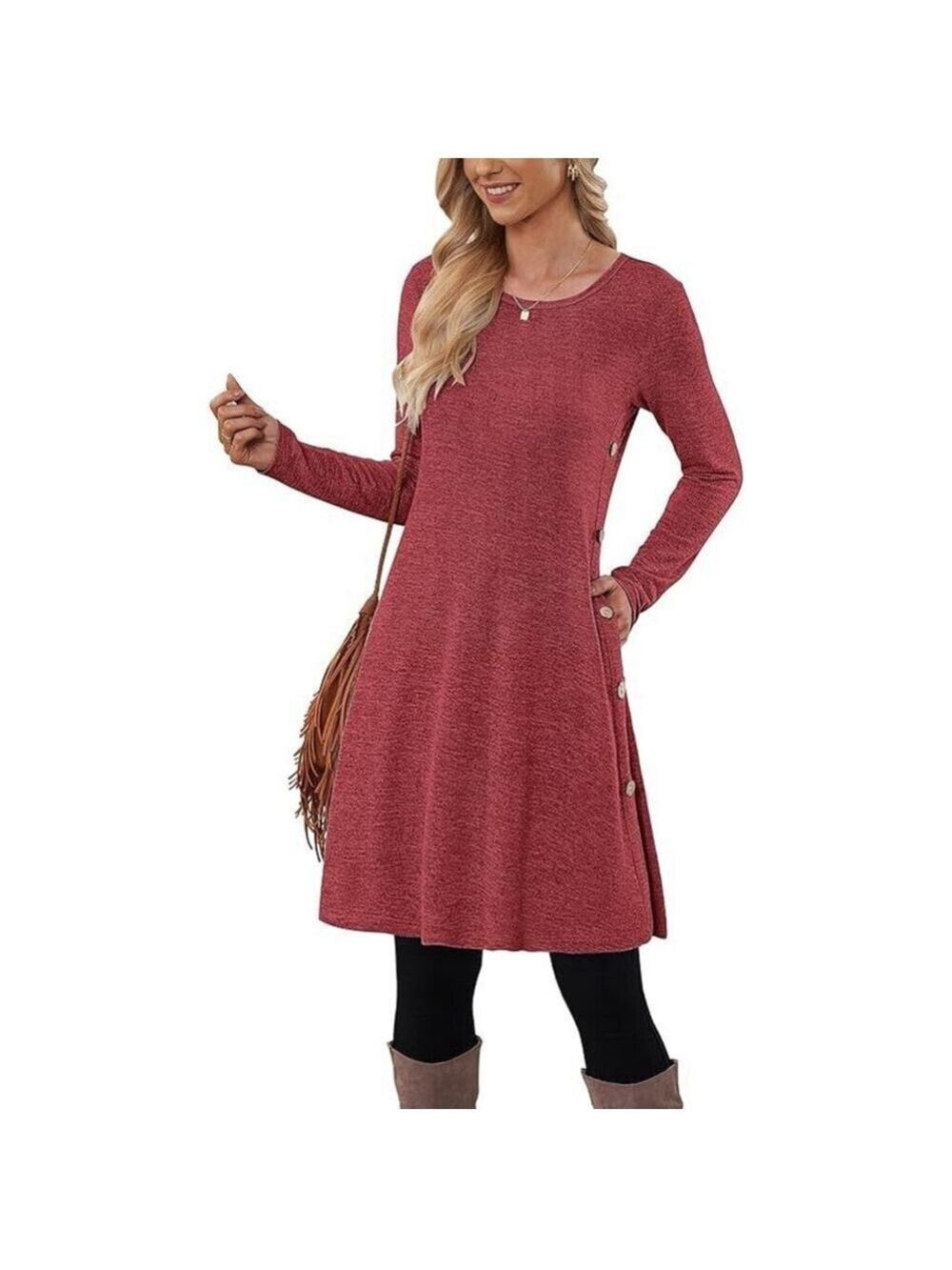 TODOLOR Women's Long Sleeve Button Side Tunic Lightweight Sweater Dress Sz 2XL